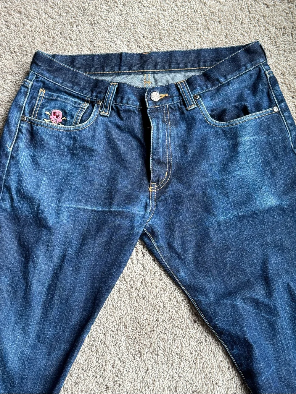 RARE Billabong Boys Club Ice Cream embroidered distressed Jeans skull medium